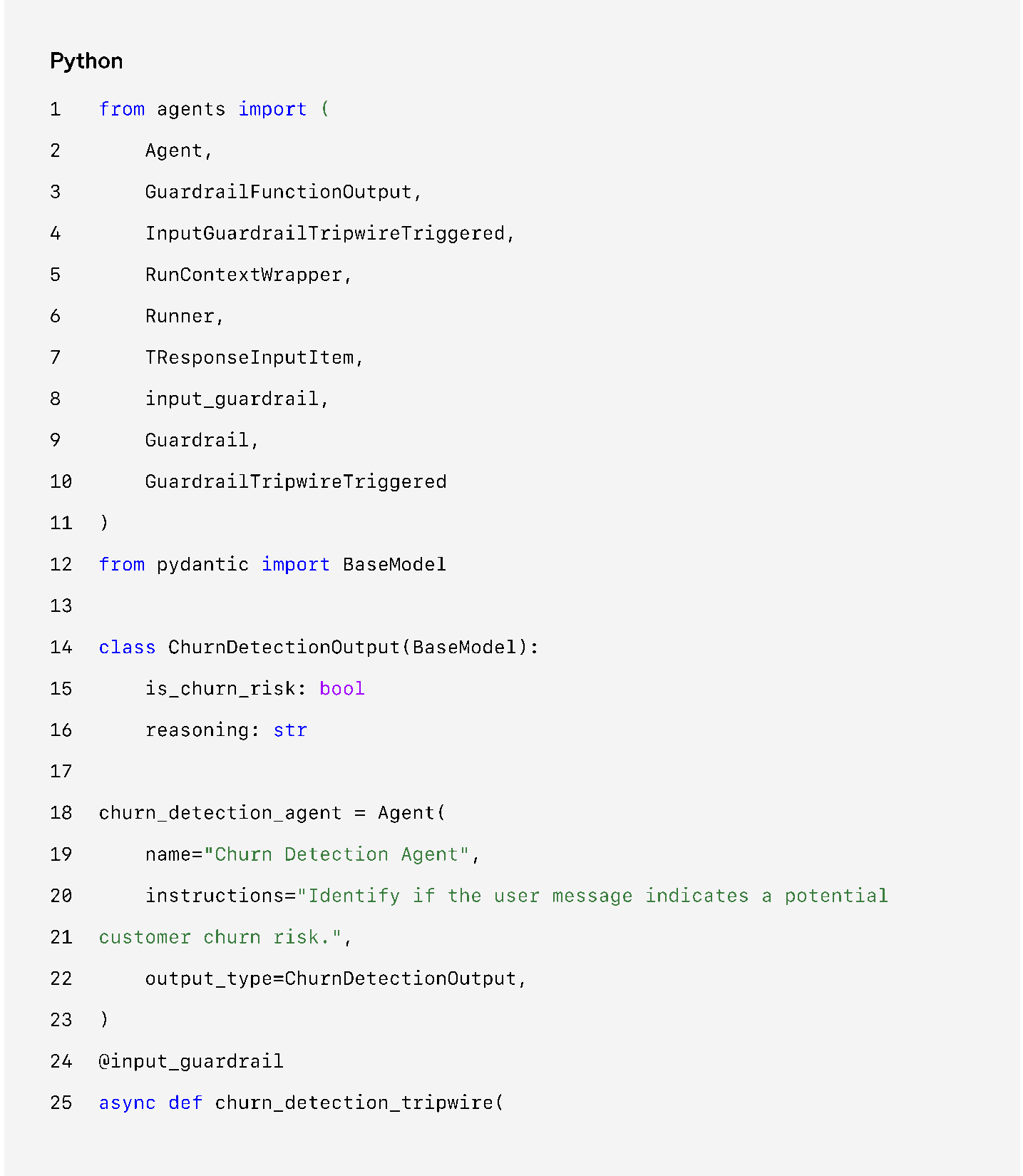Guardrail Python example — part 1 (original PDF, page 28)